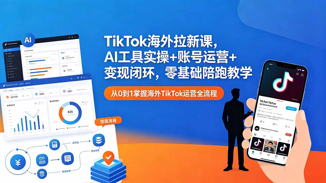 TikTok海外拉新课，AI工具实操+账号运营+变现闭环，零基础陪跑教学-皮皮网创