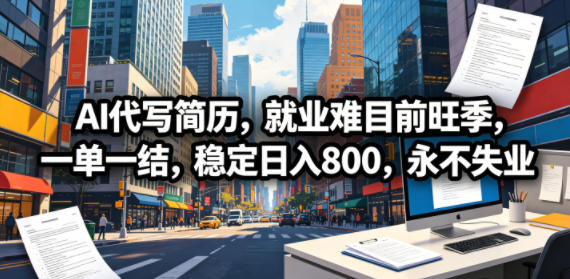 AI代写简历，就业难目前旺季，一单一结，稳定日入800，永不失业-皮皮网创