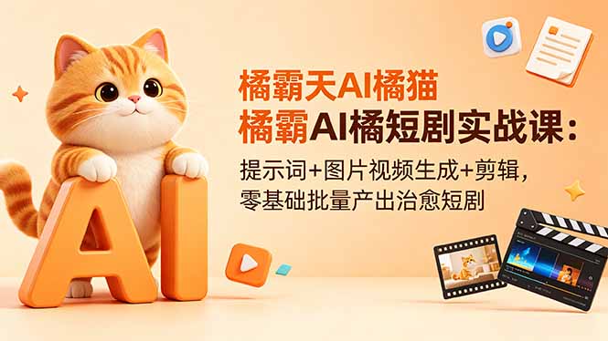 橘霸天AI橘猫短剧实战课：提示词+图片视频生成+剪辑，零基础批量产出治愈短剧-皮皮网创