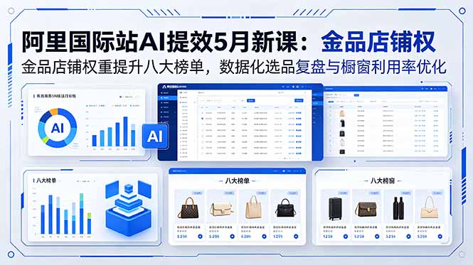 阿里国际站AI提效5月新课:金品店铺权重提升八大榜单,数据化选品复盘与橱窗利用率优化-皮皮网创