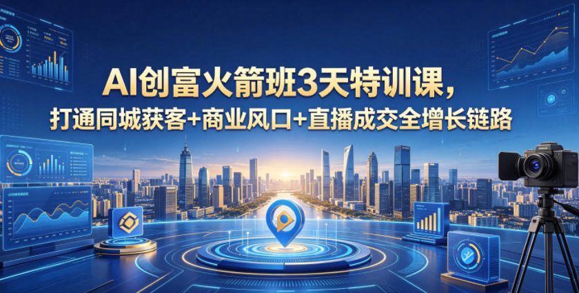 AI创富火箭班3天特训课,打通同城获客+商业风口+直播成交全增长链路,2026年4月新课-皮皮网创