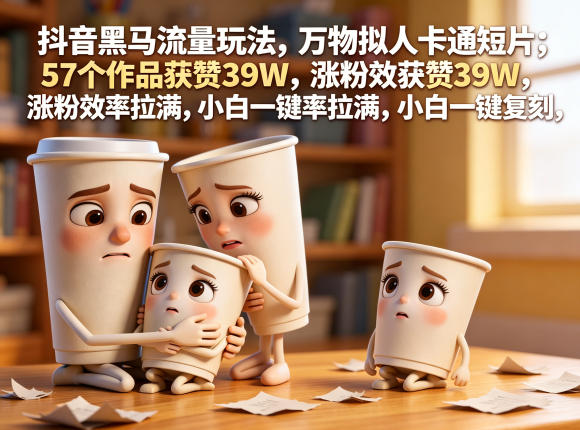 抖音黑马流量玩法，万物拟人卡通短片，57个作品获赞39W，涨粉效率拉满，小白一键复刻，保姆级拆解-皮皮网创