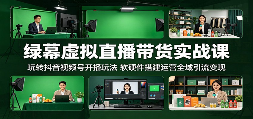 绿幕虚拟直播带货实战课:玩转抖音视频号开播玩法,软硬件搭建运营全域引流变现-皮皮网创