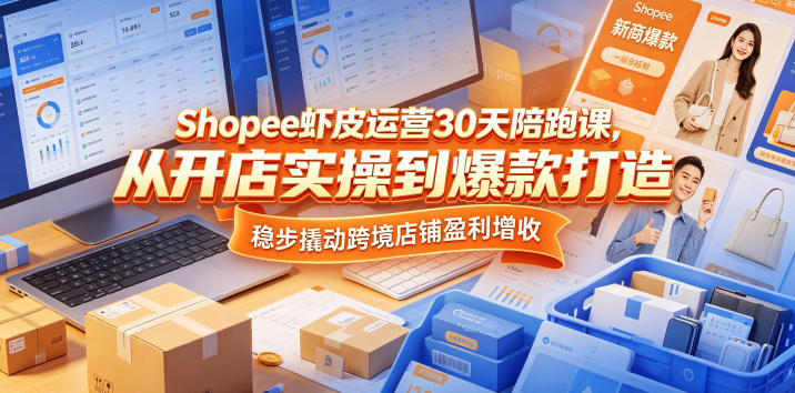 Shopee虾皮运营30天陪跑课，从开店实操到爆款打造，稳步撬动跨境店铺盈利增收-皮皮网创