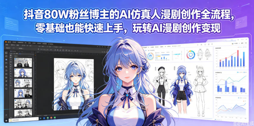 抖音80W粉丝博主的AI仿真人漫剧创作全流程，零基础也能快速上手，玩转AI漫剧创作变现-皮皮网创