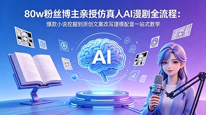 80w粉丝博主亲授仿真人AI漫剧全流程：爆款小说挖掘到原创文案改写建模配音一站式教学-皮皮网创