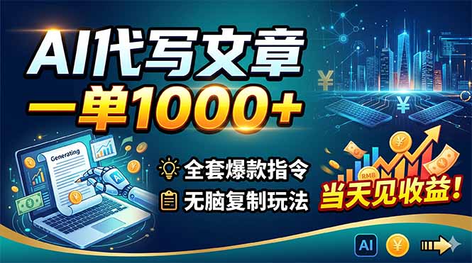 AI代写文章，一单1000+，全套爆款指令+无脑复制玩法，当天见收益！-皮皮网创