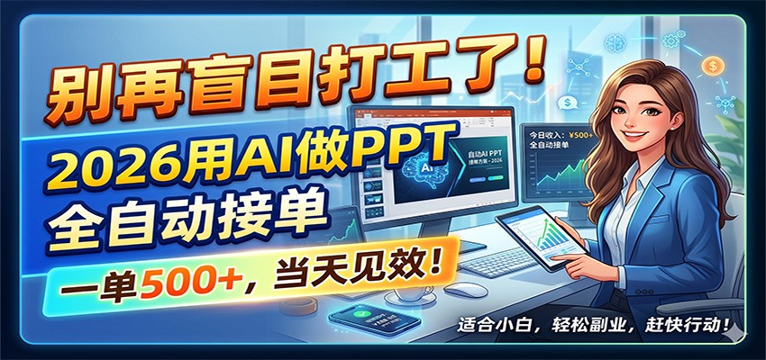 别再盲目打工了!2026用AI做PPT全自动接单,一单5张+,当天见效!-皮皮网创