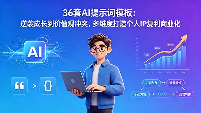 36套AI提示词模板：逆袭成长到价值观冲突，多维度打造个人IP复利商业化-皮皮网创