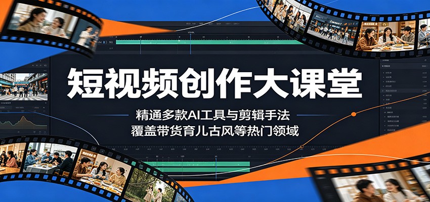 短视频创作大课堂：精通多款AI工具与剪辑手法，覆盖带货、育儿、古风等热门领域-皮皮网创