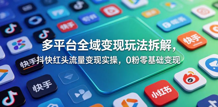 多平台全域变现玩法拆解，抖快红头流量变现实操，0粉零基础变现-皮皮网创