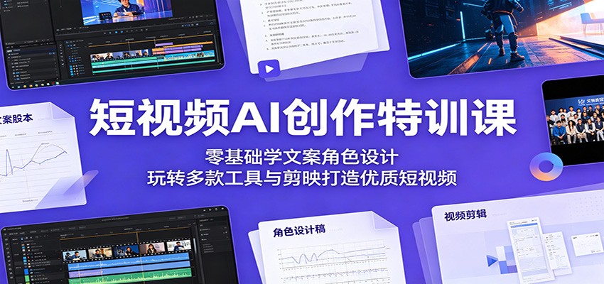 短视频AI创作特训课：零基础学文案角色设计，玩转多款工具与剪映打造优质短视频-皮皮网创
