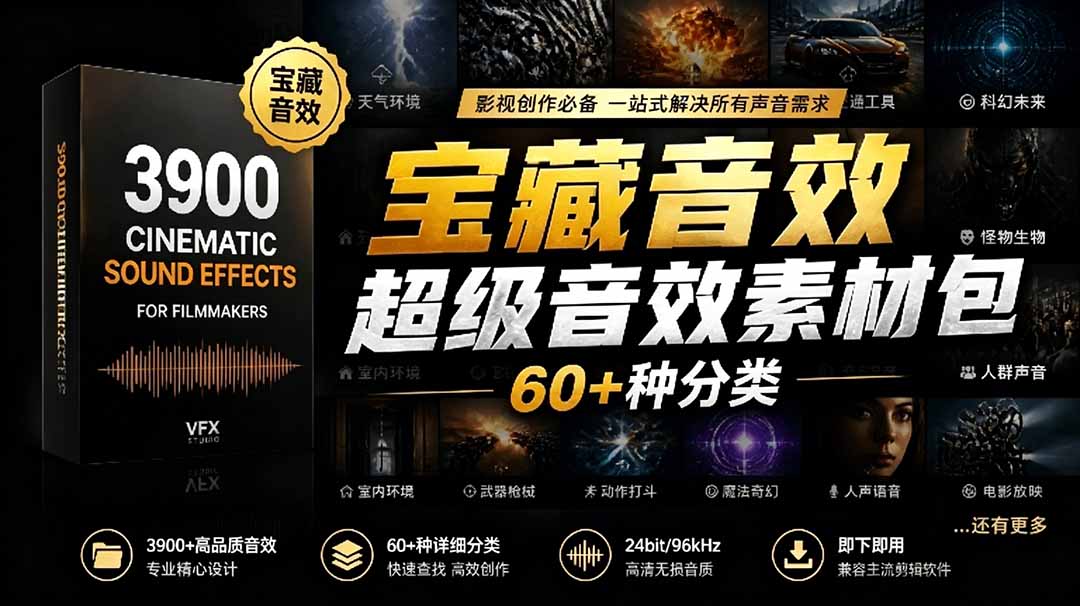 宝藏音效合集包！60+多种音效分类，共计3900个，分类清晰，全中文分类，高品质剪辑音效素材包-皮皮网创