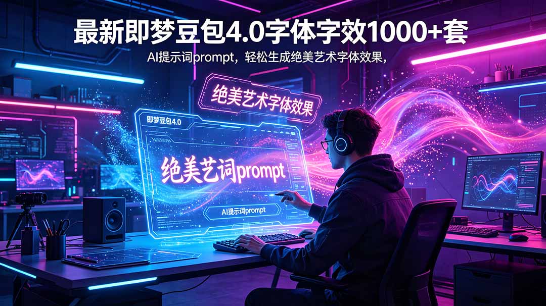 最新即梦豆包4.0字体字效1000+套，AI提示词prompt，轻松生成绝美艺术字体效果-皮皮网创