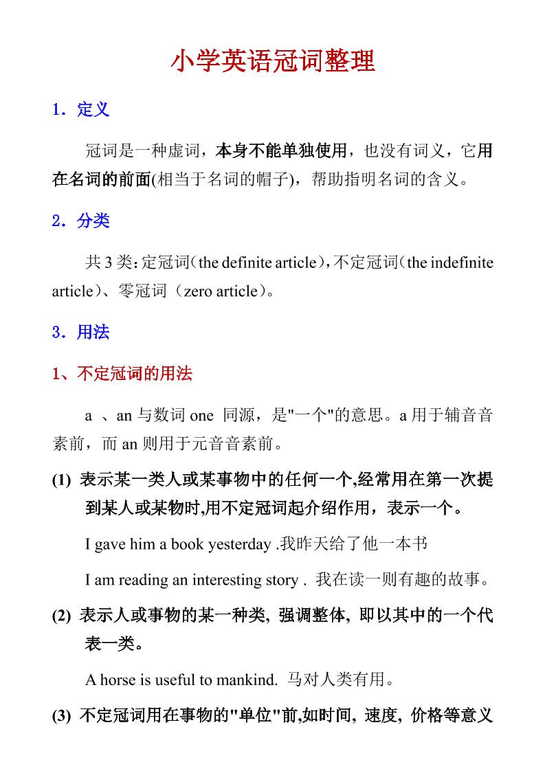 六年级下英语小学冠词整理-皮皮网创