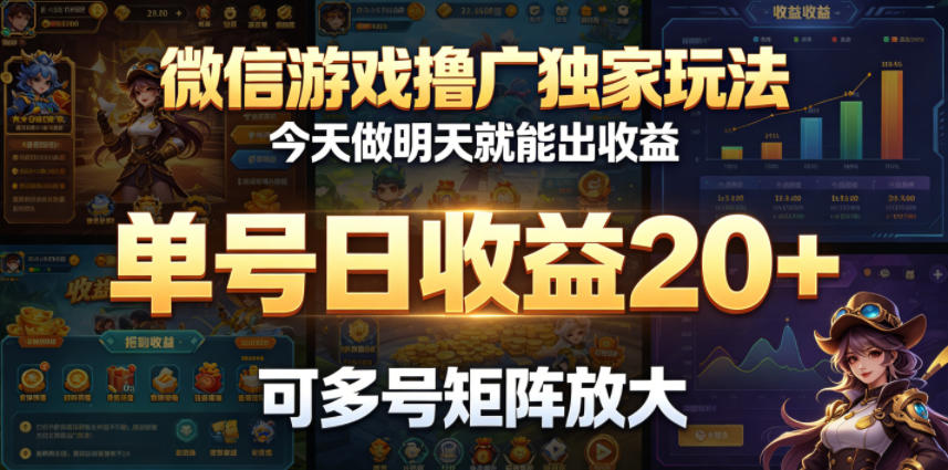 微信游戏撸广独家玩法，今天做明天就能出收益，单号日收益20+，可多号矩阵放大-皮皮网创