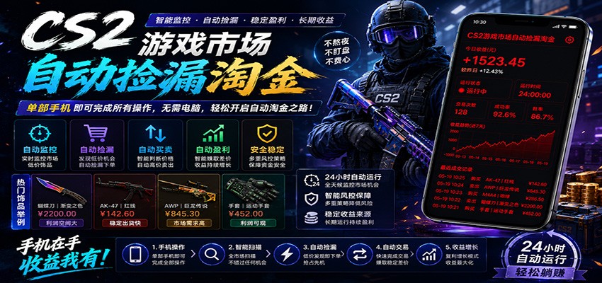 CSGO挂机捡漏项目通过利用游戏饰品交易机制，结合薄凉软件辅助捡漏，实现盈利-皮皮网创