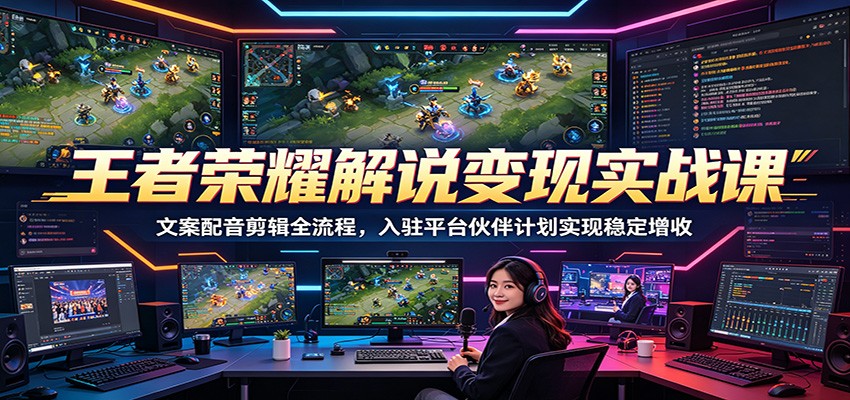 王者荣耀解说变现实战课：文案配音剪辑全流程，入驻平台伙伴计划实现稳定增收-皮皮网创