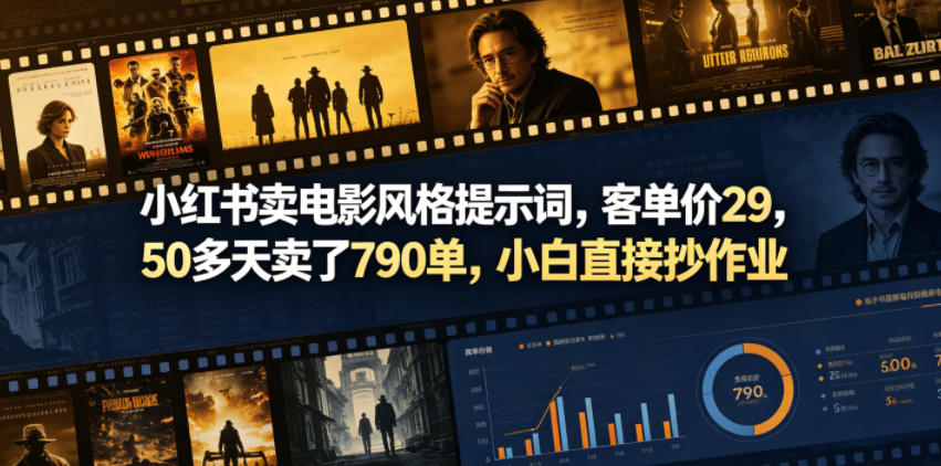 小红书卖电影风格提示词，客单价29，50多天卖了790单，小白直接抄作业！-皮皮网创