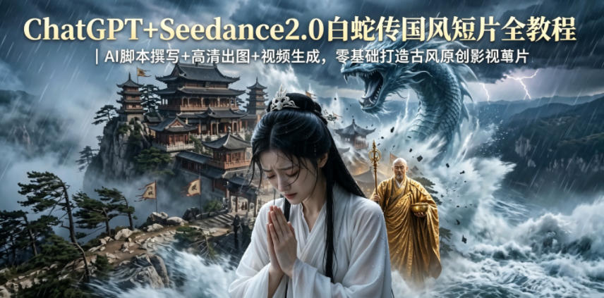 ChatGPT+Seedance2.0白蛇传国风短片全教程｜AI脚本撰写+高清出图+视频生成，零基础打造古风原创影视短片-皮皮网创