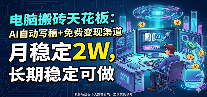 电脑搬砖天花板：AI自动写稿+免费变现渠道，月稳定2W，长期稳定可做-皮皮网创