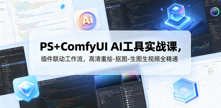 PS+ComfyUI AI工具实战课，插件联动工作流，高清重绘-抠图-生图生视频全精通-皮皮网创
