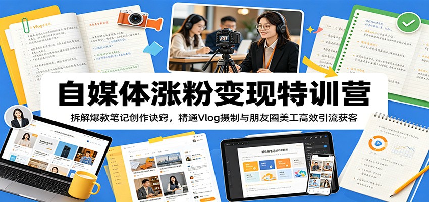 自媒体涨粉变现特训营：拆解爆款笔记创作诀窍，精通Vlog摄制与朋友圈美工高效引流获客-皮皮网创
