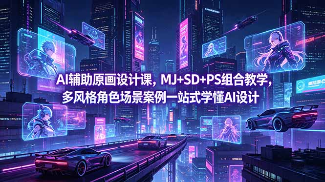 AI辅助原画设计课，MJ+SD+PS组合教学，多风格角色场景案例一站式学懂AI设计-皮皮网创