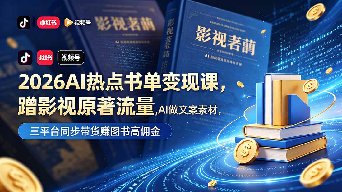 2026AI热点书单变现课，蹭影视原著流量，AI做文案素材，三平台同步带货赚图书高佣金-皮皮网创