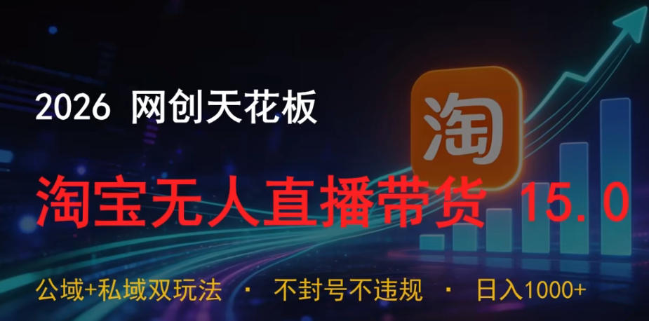 2026网创天花板，淘宝无人直播带货15.0，公域+私域双玩法，日入1k+，不违规不封号【揭秘】-皮皮网创