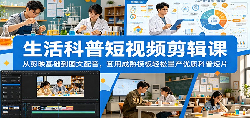 生活科普短视频剪辑课：从剪映基础到图文配音，套用成熟模板轻松量产优质科普短片-皮皮网创