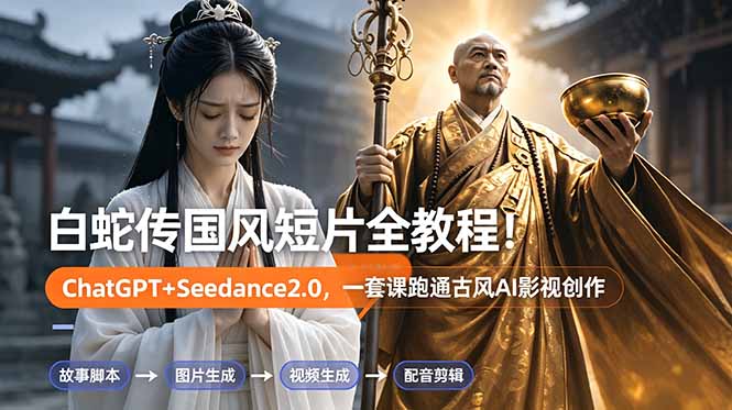白蛇传-国风短片全教程！ChatGPT+Seedance2.0，一套课跑通古风AI影视创作-皮皮网创