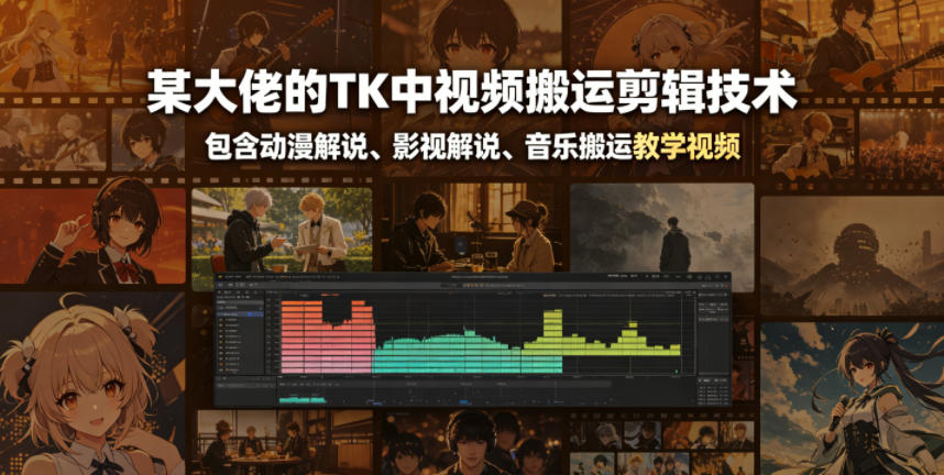 某大佬的TK中视频搬运剪辑技术，包含动漫解说、影视解说、音乐搬运教学视频-皮皮网创