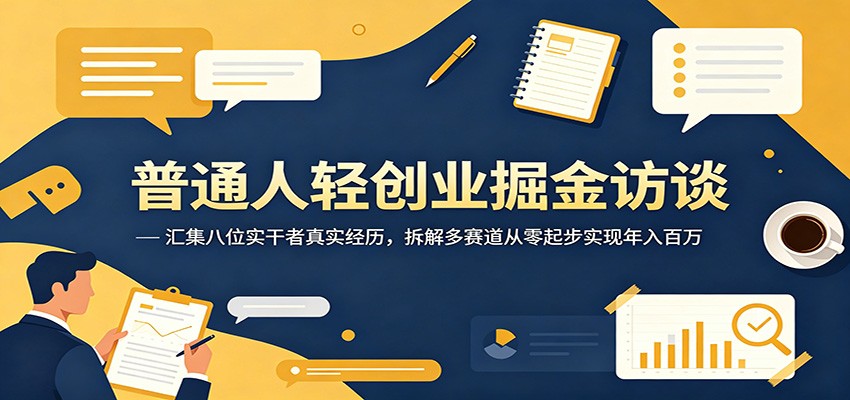 普通人轻创业掘金访谈：汇集八位实干者真实经历，拆解多赛道从零起步实现年入百万-皮皮网创