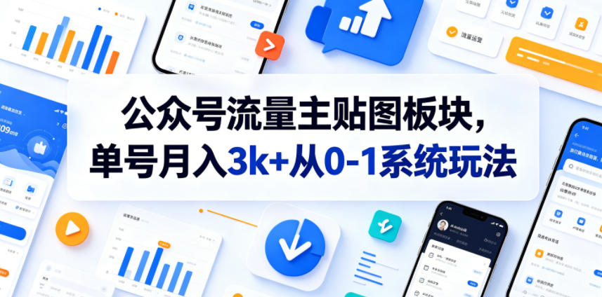 公众号流量主贴图板块，单号月入3k+从0-1系统玩法-皮皮网创