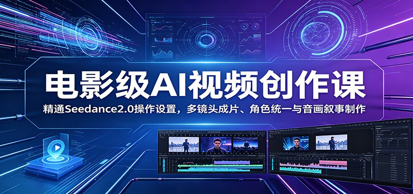 电影级AI视频创作课：精通Seedance2.0操作设置，多镜头成片、角色统一与音画叙事制作-皮皮网创