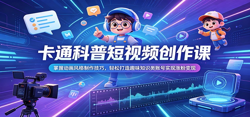 卡通科普短视频创作课:掌握动画风格制作技巧,轻松打造趣味知识类账号实现涨粉变现-皮皮网创