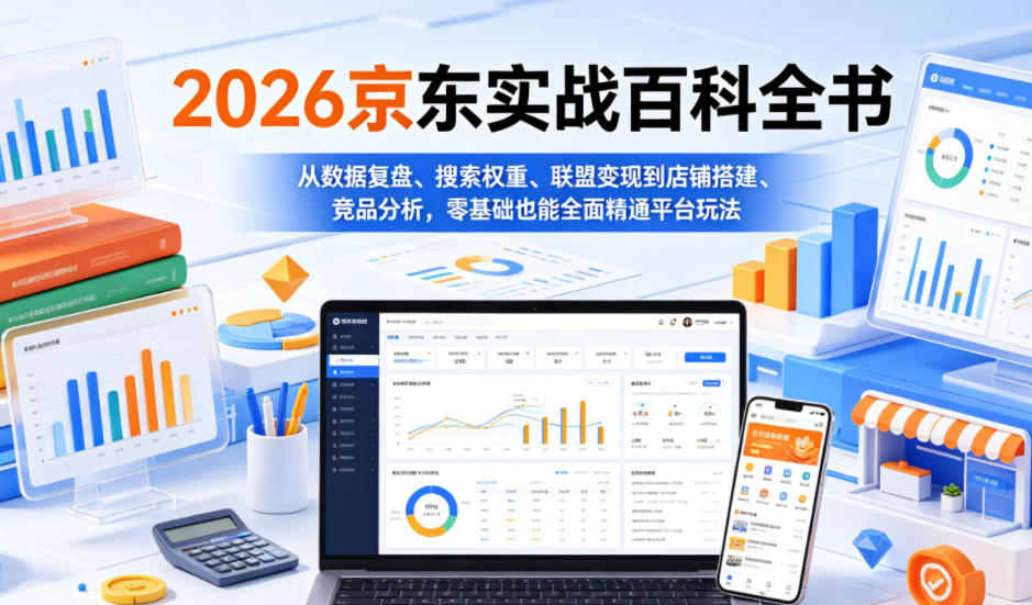 2026京东实战百科全书，从数据复盘、搜索权重、联盟变现到店铺搭建、竞品分析，零基础也能全面精通平台玩法-皮皮网创