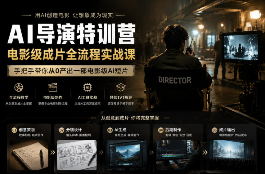 AI导演特训营，电影级成片全流程实战课，手把手带你从0产出一部电影级AI短片-皮皮网创