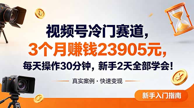 视频号冷门赛道,3个月变现23905元,新手2天学会 每天操作30分钟!-皮皮网创