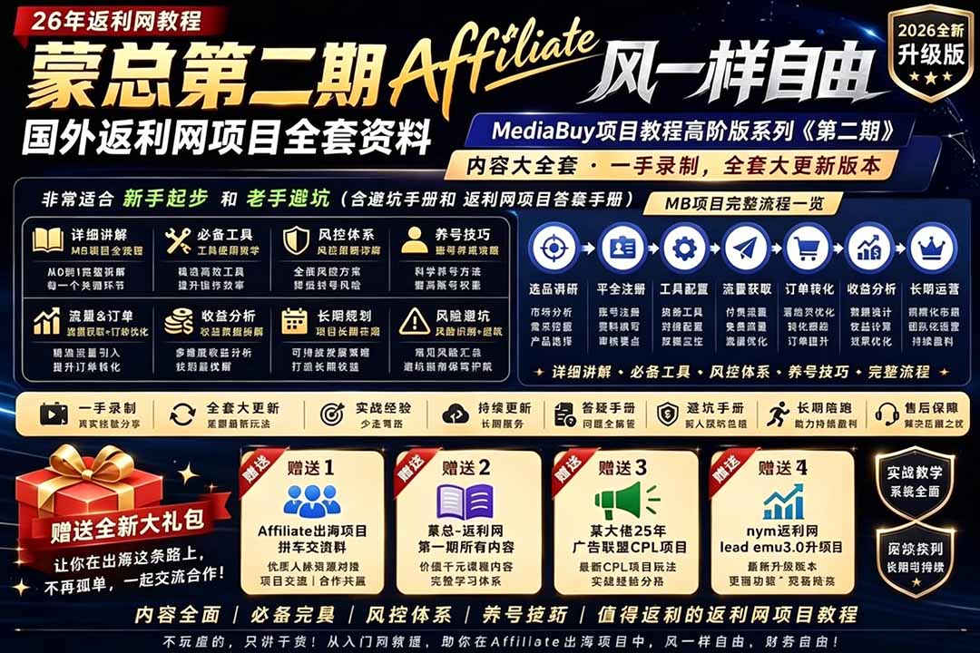2026国外返利网高阶二期教程,深耕MediaBuy项目变现玩法,系统化进阶突破运营收益瓶颈-皮皮网创