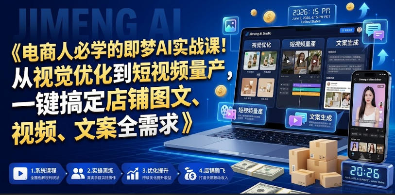 电商人必学的即梦AI实战课！从视觉优化到短视频量产，一键搞定店铺图文、视频、文案全需求-皮皮网创