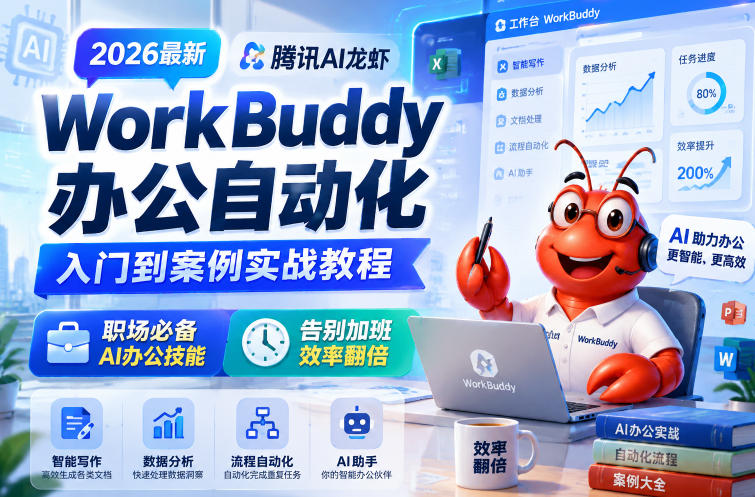 2026最新腾讯AI龙虾WorkBuddy办公自动化入门到案例实战教程，职场必备AI办公技能，告别加班，效率翻倍-皮皮网创
