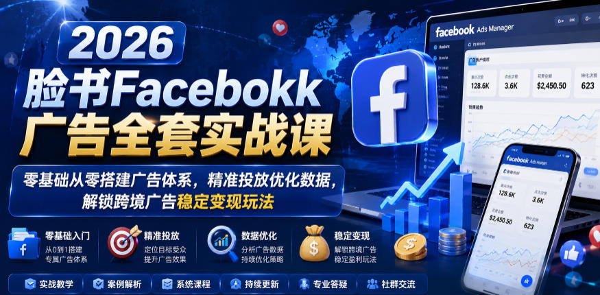 2026脸书Facebook广告全套实战课，零基础从零搭建广告体系，精准投放优化数据，解锁跨境广告稳定变现玩法-皮皮网创