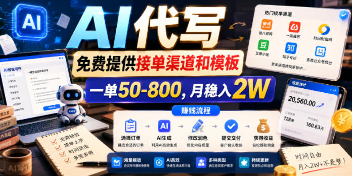 AI代写,免费提供接单渠道和模板,一单50-800,月稳入2W【揭秘】-皮皮网创