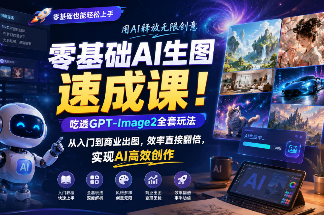 零基础AI生图速成课！吃透GPT-Image2全套玩法，从入门到商业出图，效率直接翻倍，实现AI高效创作-皮皮网创