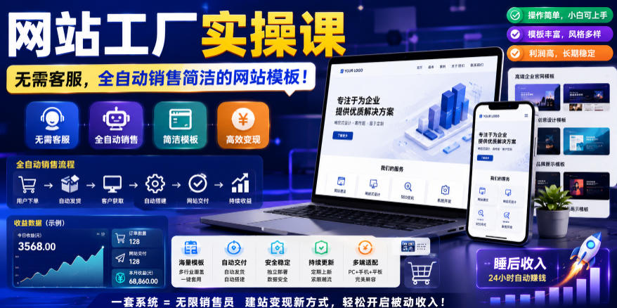 网站工厂实操课,无需客服,网站模板自动赚钱!【原创双语字幕】-皮皮网创