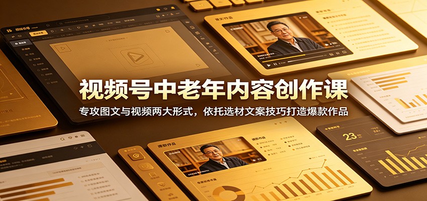 视频号中老年内容创作课:专攻图文与视频两大形式,依托选材文案技巧打造爆款作品-皮皮网创