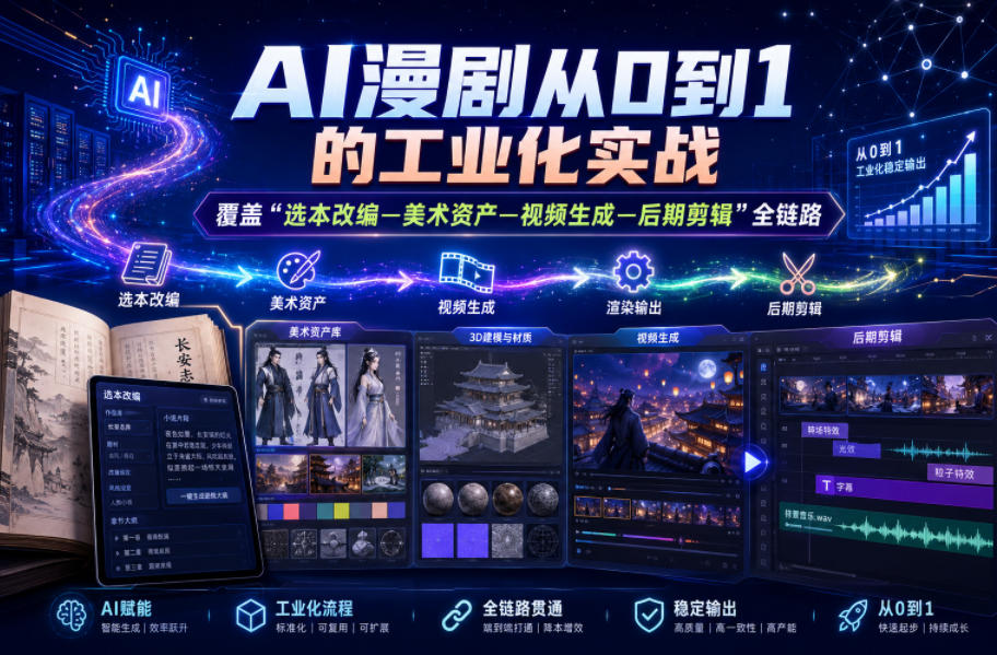 AI漫剧从0到1的工业化实战,覆盖“选本改编—美术资产—视频生成—后期剪辑”全链路(更新6月)-皮皮网创