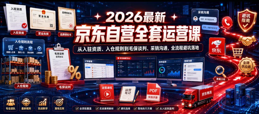 2026最新京东自营全套运营课,从入驻资质、入仓规则到毛保谈判、采销沟通,全流程避坑落地-皮皮网创